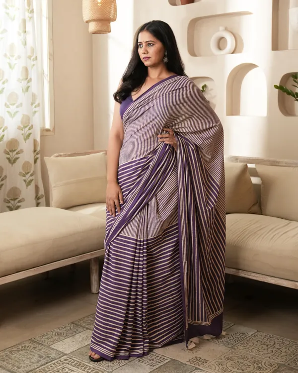 Multicolour_Cotton_Stripes_H_Block_Printed_Mul_Saree_With_Tassels_For_Women